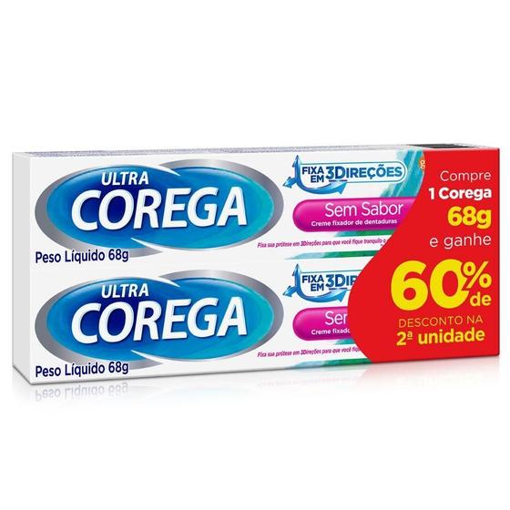 Imagem de Kit Com 2 unidades Creme Fixador de Dentadura Corega sem sabor, com 68g cada