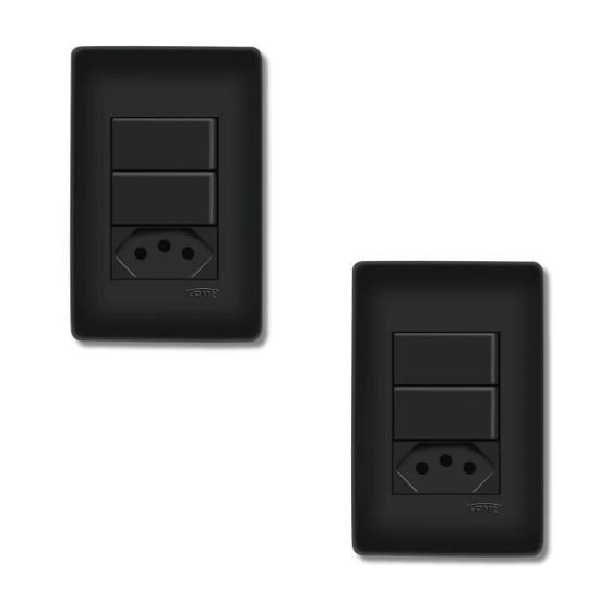 Imagem de Kit Com 2 unidades de Interruptores duplos Simples 16a Com Tomada 10A Fame
