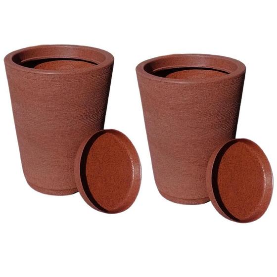 Imagem de Kit com 2 vasos coluna decorativa grafiato de luxo para varanda e jardim com prato - 31x23