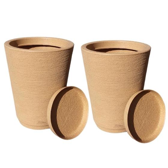 Imagem de Kit com 2 vasos colunas grafiato decorativa de luxo para plantas e flores com prato - 50x31