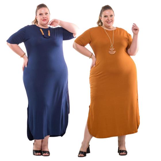 Imagem de Kit Com 2 Vestidos Longos Básico Moda Plus Size