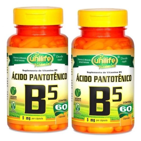 Imagem de Kit com 2 Vitaminas B5 Acido Pantotenico 60 Capsulas de 500mg Unilife