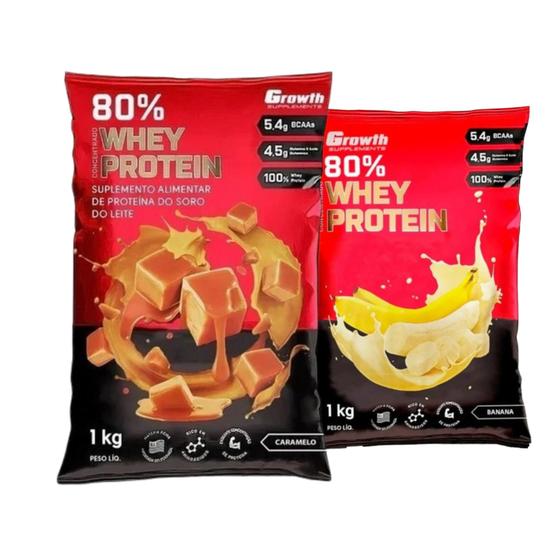 Kit com 2 Whey Protein Concentrado Growth Vários Sabores Caramelo e