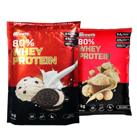 Kit com 2 Whey Protein Concentrado Growth Vários Sabores Cookies and