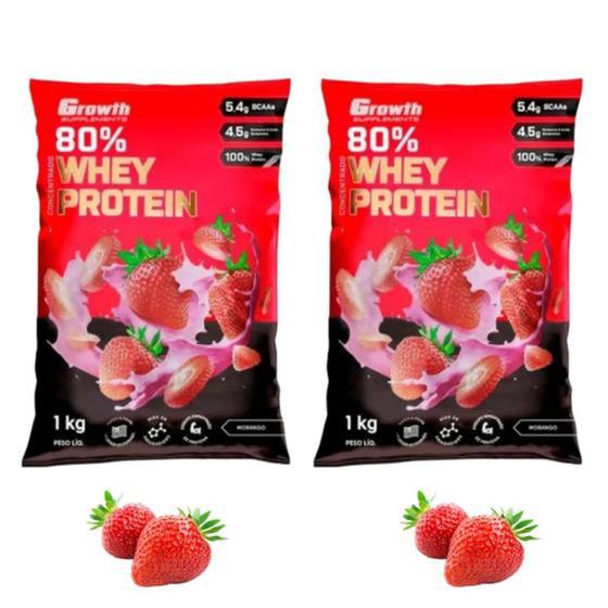 Kit com 2 Whey Protein Growth Concentrado Vários Sabores Morango 1kg