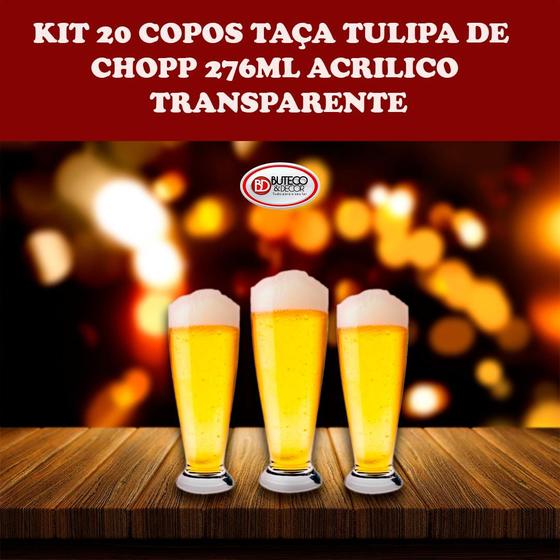 Imagem de Kit com 20 copos taça tulipa de chopp 250ml acrilico cristal/transparente