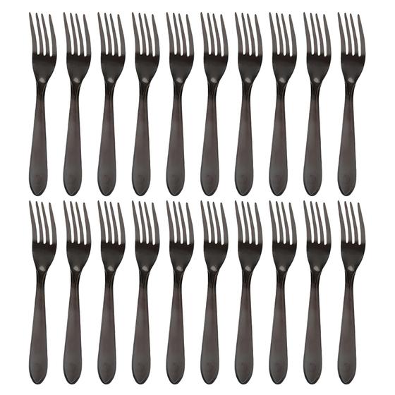 Imagem de Kit com 20 Garfos de Mesa Aço Inox Preto - Talher Reforçado