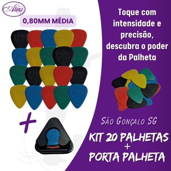 Imagem de  Kit com 20 Palhetas São Gonçalo 0,80MM com Porta Palheta SG com Adesivo
