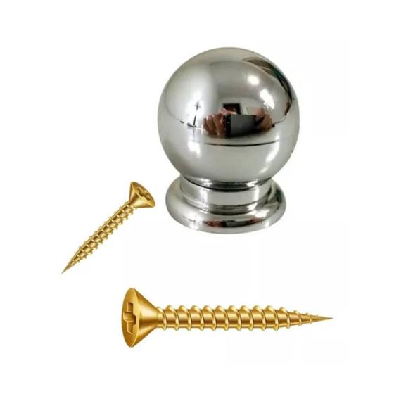 Imagem de Kit Com 20 Puxadores Bola Cromado Pequeno Com Parafuso