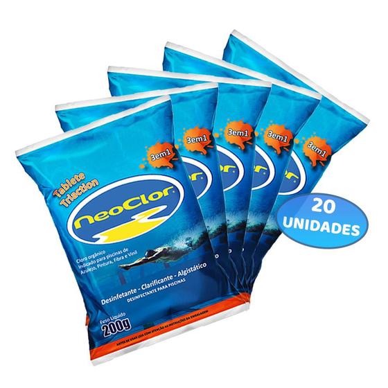Imagem de Kit com 20 Tabletes De Cloro Tripla Ação Neoclor Pastilha Para Tratamento De Piscinas