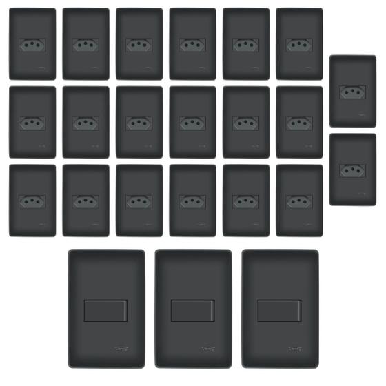 Imagem de Kit Com 20 Tomadas + 5 Interruptores Habitat Black Casa Completa