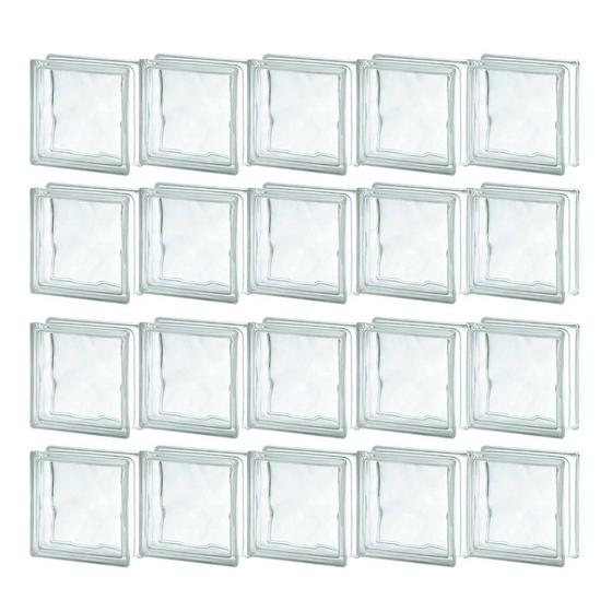 Imagem de Kit com 20 unidades Bloco de Vidro Ondulado Transparente 19x19x8cm Construdecor