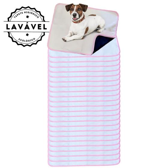 Imagem de Kit com 24 Banheiro para Cães Tecido Ecológico 70x50 Branco com borda Rosa - 200 Lavagens