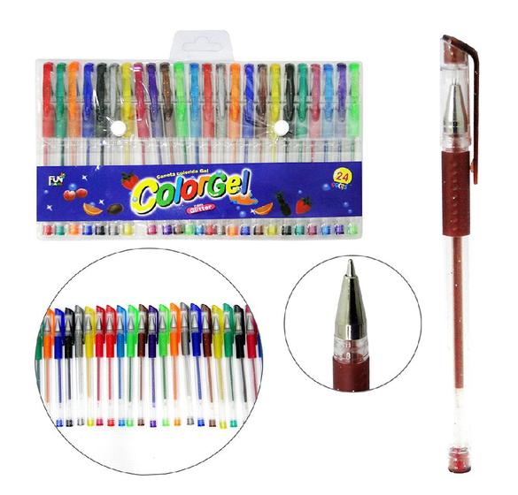 Imagem de Kit com 24 Canetas Coloridas de Gel com Glitter
