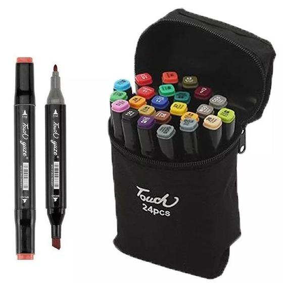Imagem de Kit com 24 Canetas Ponta Dupla para Colorir   Embalagem Preta Touch   BUENDIA   ECA7748