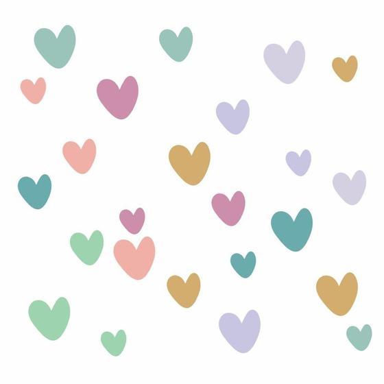 Imagem de Kit com 24 Corações 5, 4 e 3 cm Adesivo De Parede Coração Colorido Infantil - Tons Fofinhos