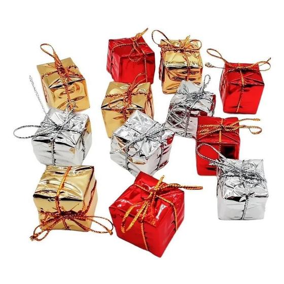 Imagem de Kit Com 24 Mini Caixa De Presente Pendente Decoração Natal
