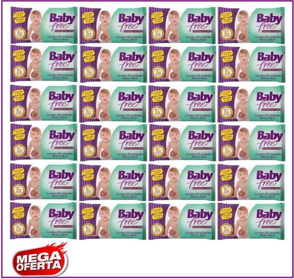 Kit Com 24 Pacotes Lenços Umedecidos com 50Un - Baby Free Menor preço em Kit Com 24 Pacotes Lenços Umedecidos com 50Un - Baby Free
