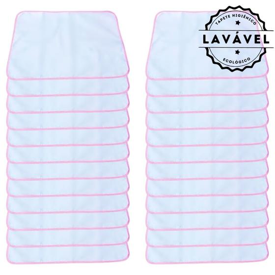 Imagem de Kit com 24 Tapetes Adestradores de Alta Absorção 70x50 Branco com borda Rosa - 200 Lavagens