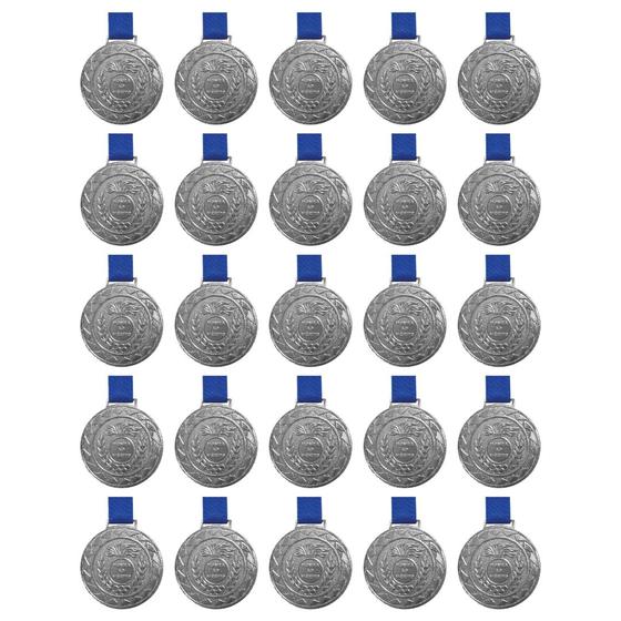 Imagem de Kit Com 25 Medalhas De Prata M60 Hm Com Fita Azul Crespar