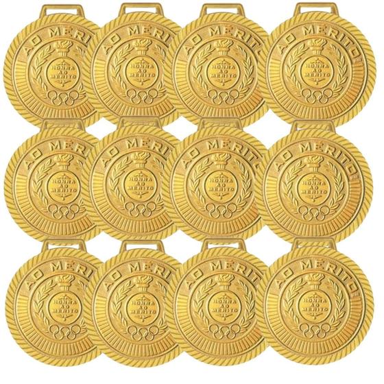 Imagem de Kit com 25 Medalhas Rema Honra Ao Mérito 50mm Com Fita Cor Ouro