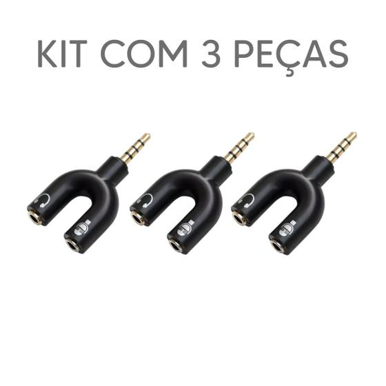 Imagem de Kit com 3 adaptador em y p2 p3 splitter para fone microfone e headset
