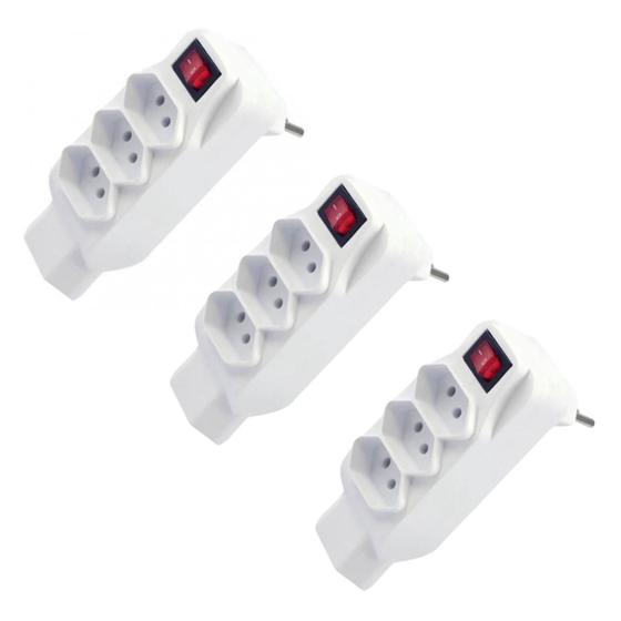 Imagem de Kit com 3 adaptador universal 2p+t 4 tomada com chave liga/desliga
