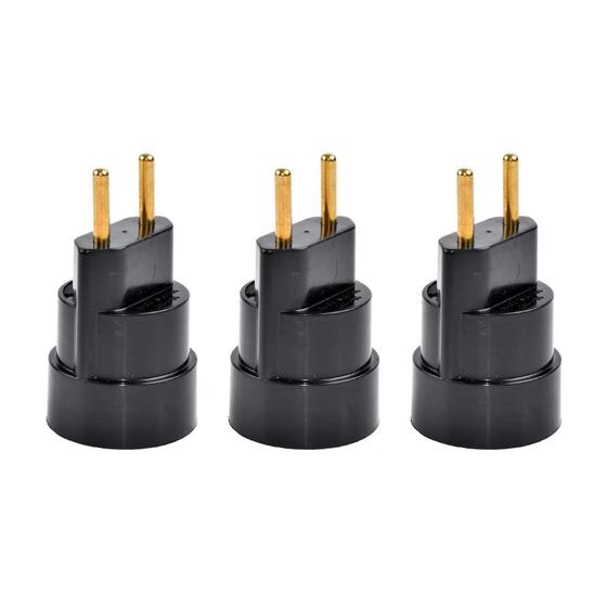 Imagem de Kit Com 3 Adaptadores Soquete Bocal Tomada Plug E27 Preto