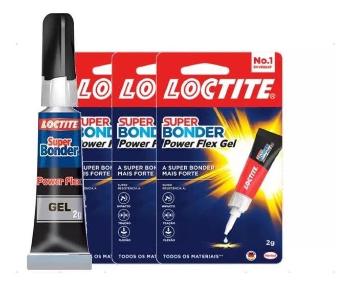 Imagem de Kit Com 3 Adesivo Cola Super Bonder Flexível Gel Power Flex Loctite 2g