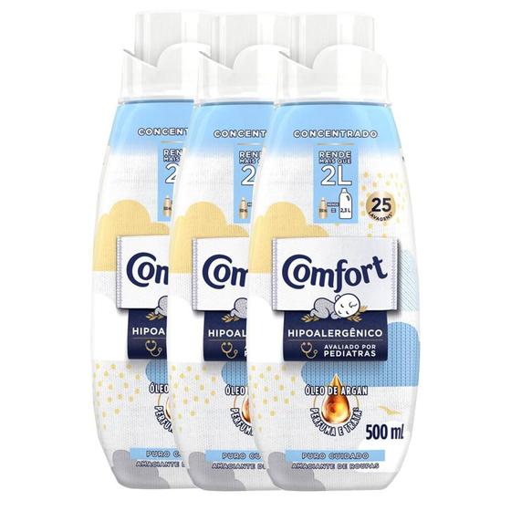 Kit com 3 Amaciantes Concentrado Comfort Puro Cuidado 500ml Menor preço em Kit com 3 Amaciantes Concentrado Comfort Puro Cuidado 500ml