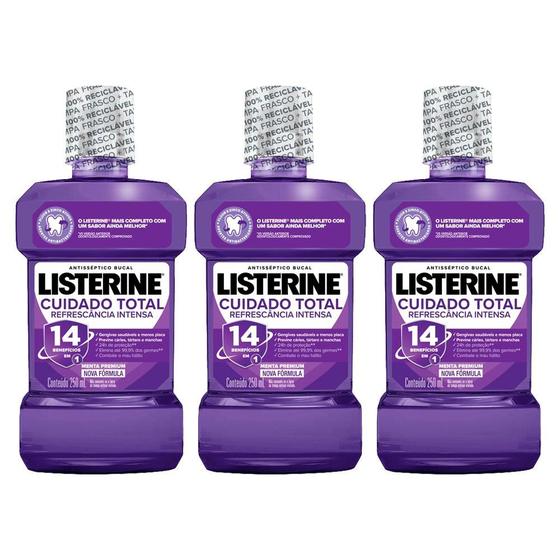 Imagem de Kit com 3 Antissépticos Bucal Listerine Cuidado Total 250ml