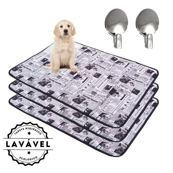 Imagem de Kit com 3 Banheiro para Cães Tecido Ecológico 100x70 Jornal com ganchos - 200 Lavagens Quality