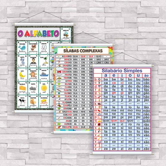 Imagem de kit com 3 Banner Educativo Alfabeto, Sílabas Simples e Complexas