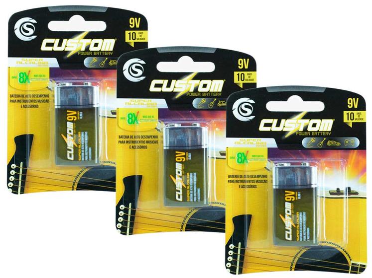 Imagem de Kit com 3 Baterias 9 Volts Custom Sound Power Battery
