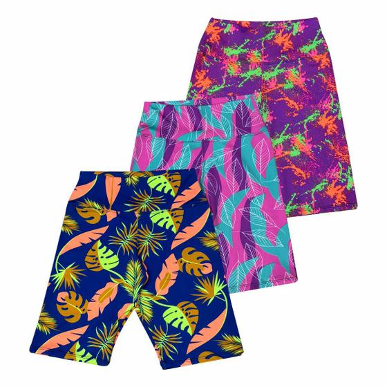 Imagem de Kit Com 3 Bermudas Legging Estampada Academia - Sortidas