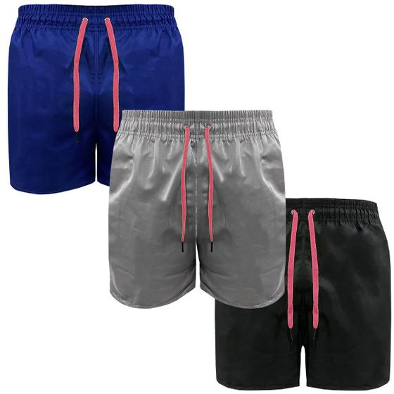 Imagem de Kit Com 3 Bermudas Praia Verão Masculina Tactel Cordão Rosa