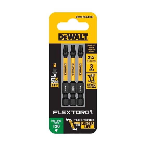 Imagem de Kit Com 3 Bits Torx T20 x 50mm Flextorq Dewalt DWAF2TX20IR3