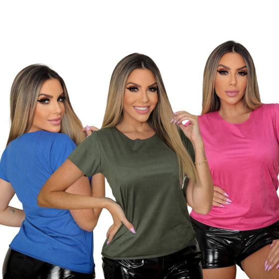 Imagem de Kit Com 3 Blusas Básico Suede Preço Baixo Promo