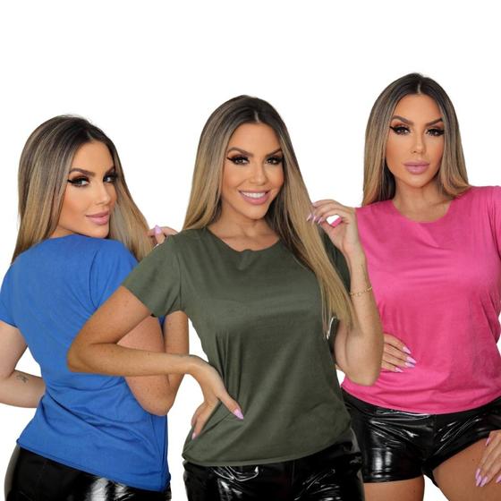 Imagem de Kit Com 3 Blusas Básico Suede Preço Baixo Promo