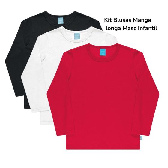 Imagem de Kit Com 3 Blusas Manga Longa Roupa Infantil Menino Em Malha Quentinha Frio Escola Passeio