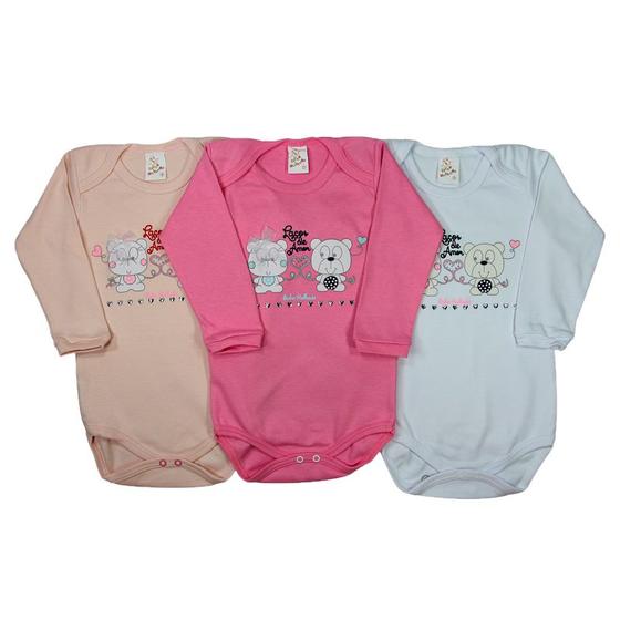 Kit Com 3 Bodys Suedine Manga Longa Estampa Ursos Com Laço Do Amor - 1 AO 4 - (a) - Bicho Molhado Imagem de Kit Com 3 Bodys Suedine Manga Longa Estampa Ursos Com Laço Do Amor - 1 AO 4 - (a)