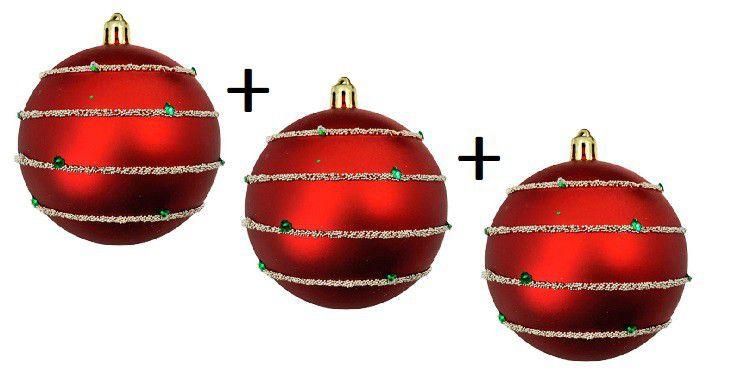 Imagem de Kit com 3 Bolas de Natal Vermelha com Glitter 8cm De Ø