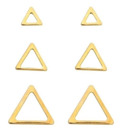 Imagem de Kit Com 3 Brincos Femininos Triangulo Minimalista Folheado