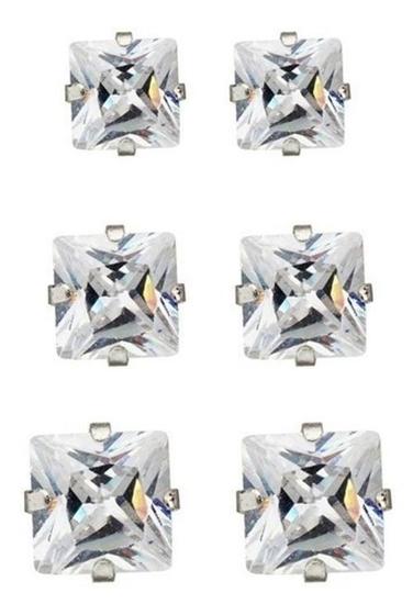 Imagem de Kit Com 3 Brincos Zirconia Geométrico Segundo Furo Prata 925