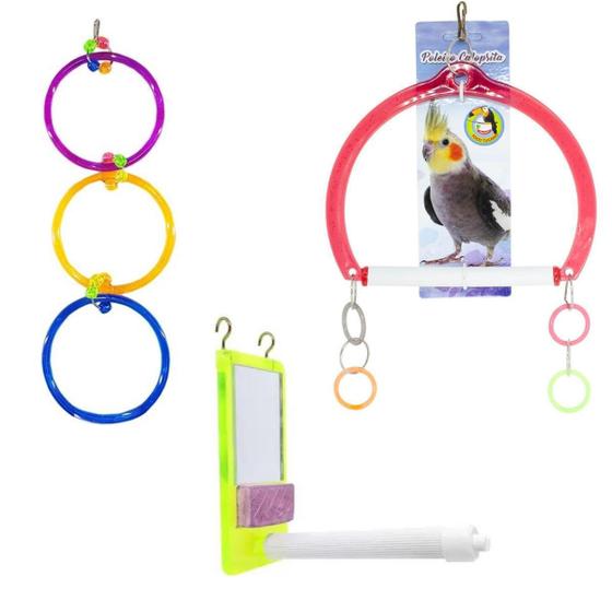 Imagem de Kit Com 3 Brinquedos Para Gaiola de Calopsita Agapornis e Periquito