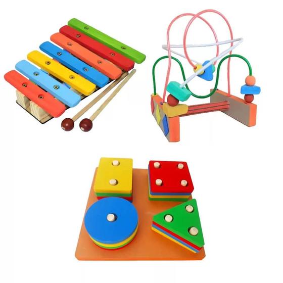 Kit Com 3 Brinquedos Pedagógicos De Madeira - Lindos! Menor preço em Kit Com 3 Brinquedos Pedagógicos De Madeira - Lindos!