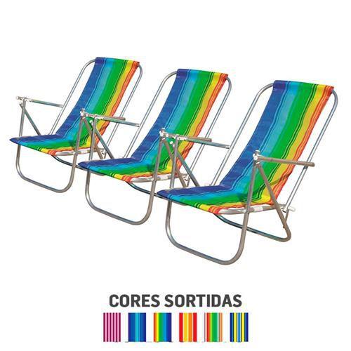 Imagem de Kit com 3 cadeiras de Praia Botafogo 2 posições em Alumínio