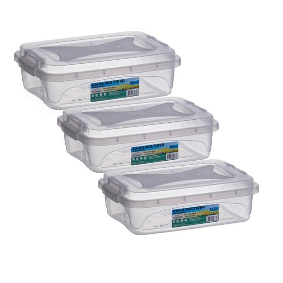 Imagem de Kit com 3 Caixas Organizadora Multiuso Plastico Resistente 1.5 Litros