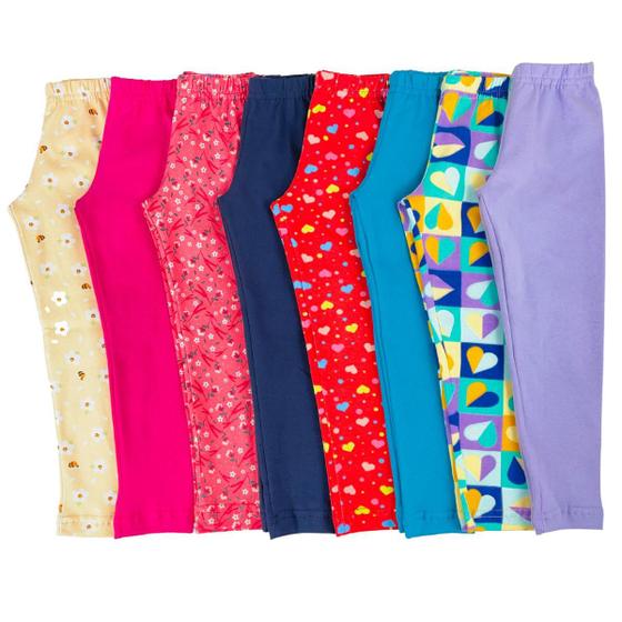 Imagem de Kit com 3 calca legging infantil cotton atacado criança juvenil  calças leggings legue leg estampada lisa moda infantil calca menina calca juvenil