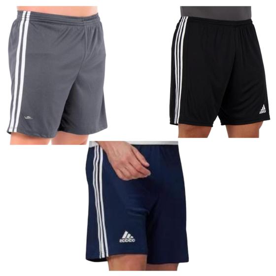 Kit com 3 Calção Shorts De Futebol Dry Fit em Poliéster - Liso Menor preço em Kit com 3 Calção Shorts De Futebol Dry Fit em Poliéster - Liso